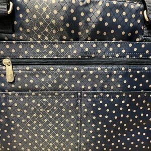 Take Two Tote - never used, blue with white polka dots.  Tote to back pack.